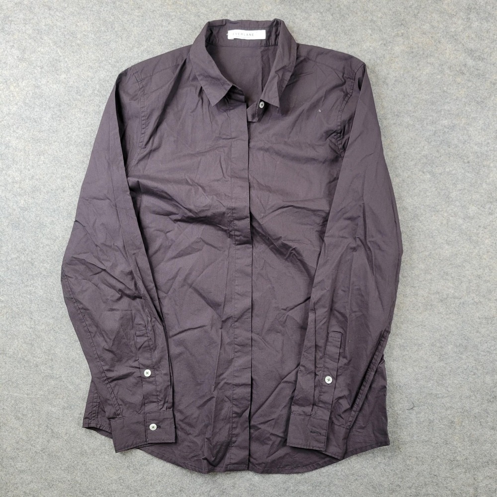 Everlane Shirt Womens Small Petite Purple Button Front Long Sleeve Cotton Top
